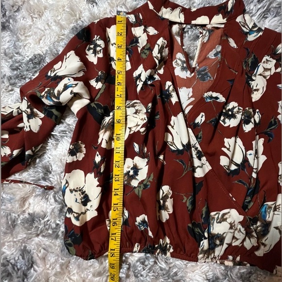 Al’tard State Floral faux Wrap coquette Top blouse Brown and White Size Medium - Picture 5 of 8